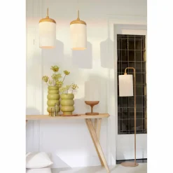 Light en Living Hanglamp 3L 90x22x32 cm DANIA hout print naturel+touw crème New