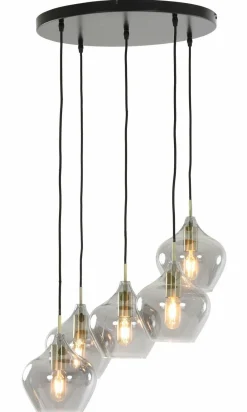 Light en Living Hanglamp 5L Ø61x66 cm RAKEL antiek brons+smoke Discount
