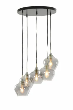 Light en Living Hanglamp 5L Ø61x66 cm RAKEL antiek brons+smoke Discount
