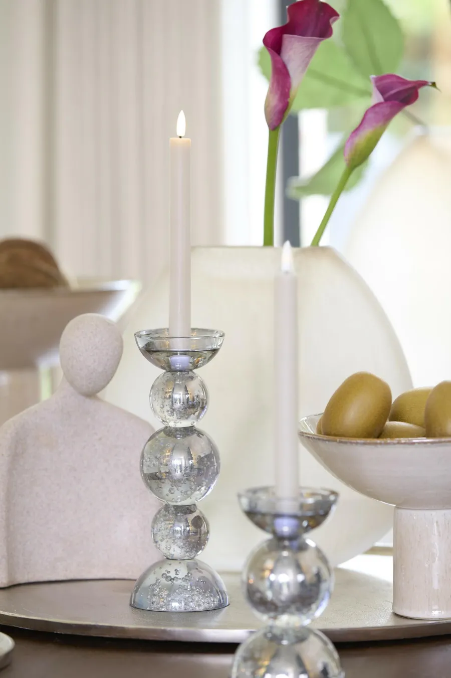 Light en Living Kaarsenhouder Ø10x26,5 cm ITINGA glas bubbel smoke Discount