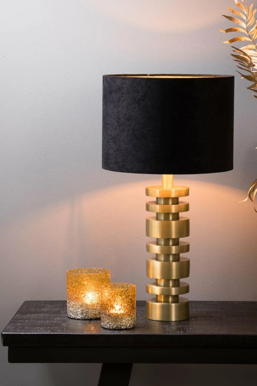 Light en Living Lampenkap cilinder VELOURS zwart-taupe - diverse maten