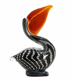 Light en Living Ornament 13x7x19 cm PELICAN glas zwart-wit+bruin gestreept Discount