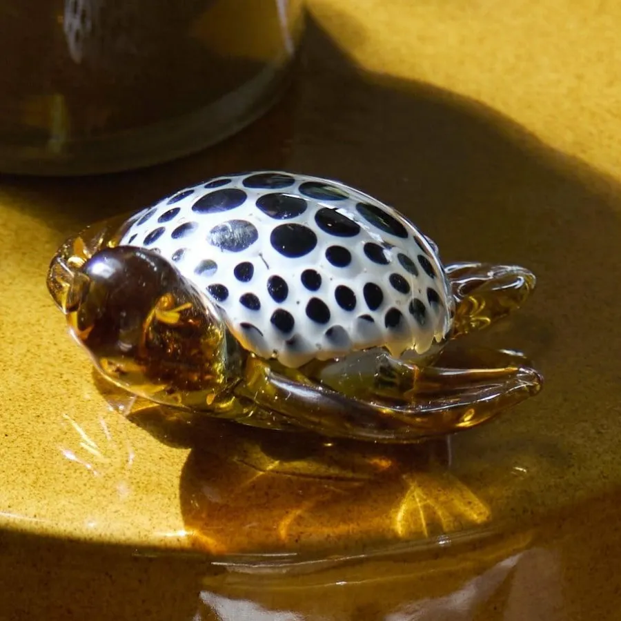 Light en Living Ornament 15,5x14,5x7 cm TURTLE glas amber+wit-zwart Discount