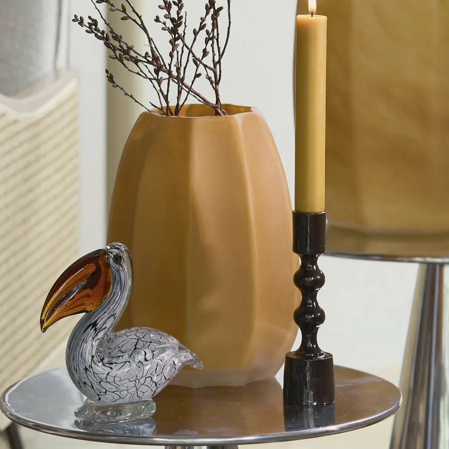 Light en Living Ornament 13x7x16,5 cm PELICAN glas zwart-wit+bruin gestreept Clearance