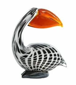 Light en Living Ornament 13x7x16,5 cm PELICAN glas zwart-wit+bruin gestreept Clearance