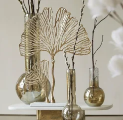 Light en Living Ornament op voet 36x10x48 cm LEAF goud+marmer wit New