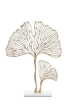 Light en Living Ornament op voet 36x10x48 cm LEAF goud+marmer wit New