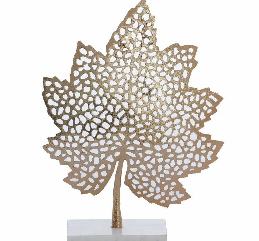 Light en Living Ornament op voet 28x8x35 cm LEAF goud+marmer wit Best