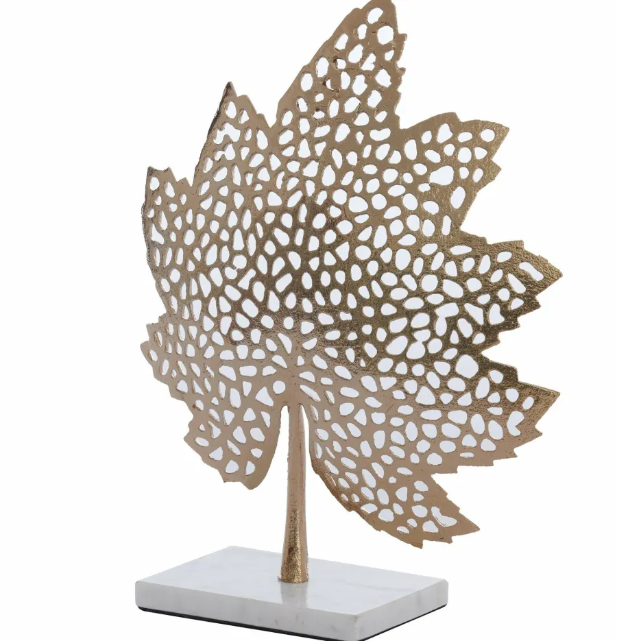 Light en Living Ornament op voet 28x8x35 cm LEAF goud+marmer wit Best