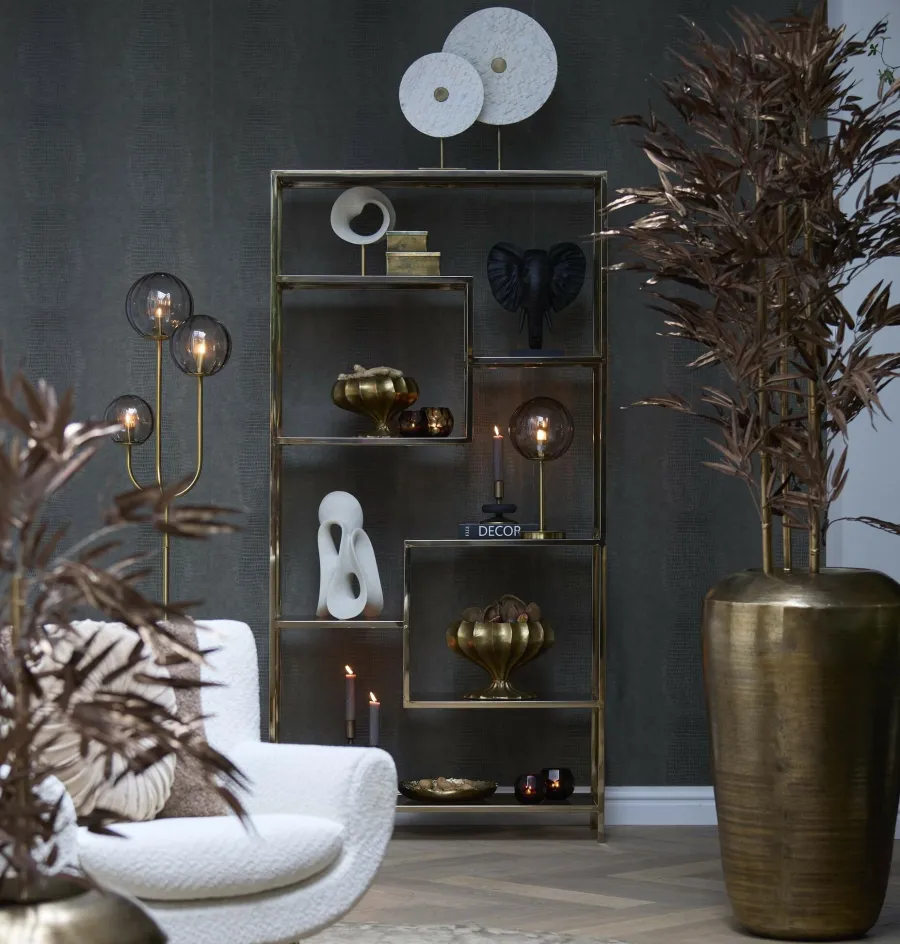 Light en Living Ornament op voet 35x12x50 cm YVO marmer wit+antiek brons Outlet