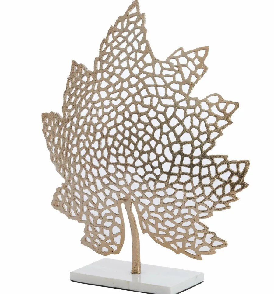 Light en Living Ornament op voet 22x8x30 cm LEAF goud+marmer wit Discount