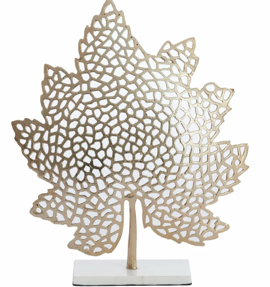 Light en Living Ornament op voet 22x8x30 cm LEAF goud+marmer wit Discount