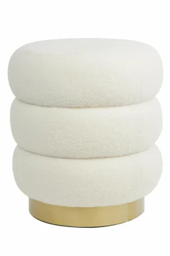 Light en Living Poef Ø40x45 cm KIMI teddy wit+goud Sale