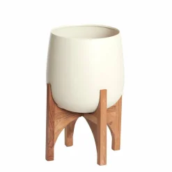 Light en Living Pot deco op voet Ø36x50 cm KARUNA hout+mat crème Clearance