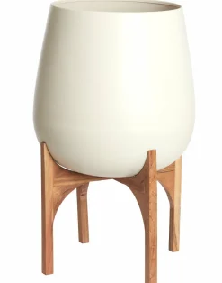 Light en Living Pot deco op voet Ø59x82 cm KARUNA hout+mat crème Outlet