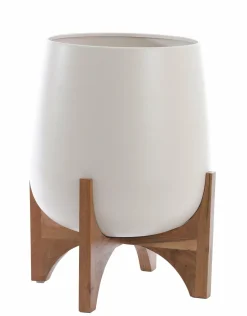 Light en Living Pot deco op voet Ø44x53 cm KARUNA hout+mat crème Sale