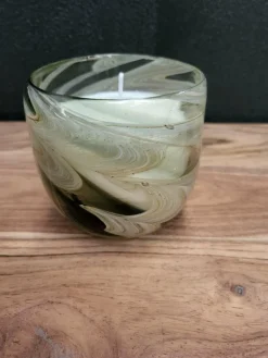 Light en Living Pot met kaars 9x9x9 cm SWIRL glas amber grijs Sale