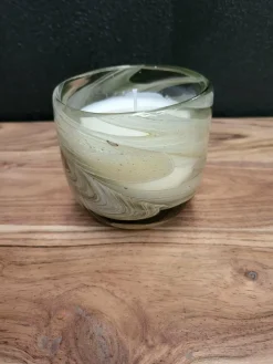 Light en Living Pot met kaars 9x9x9 cm SWIRL glas amber grijs Sale