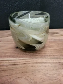 Light en Living Pot met kaars 9x9x9 cm SWIRL glas amber grijs Sale