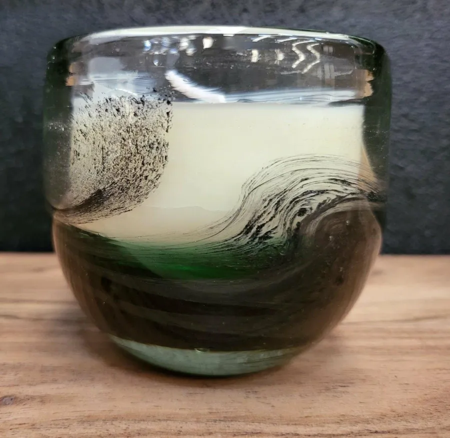 Light en Living Pot met kaars 9x9x9 cm OASIS glas groen zwart Hot