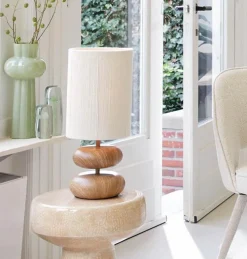 Light en Living Tafellamp Ø22x50,5 cm DANIALO hout print naturel+touw crème Online