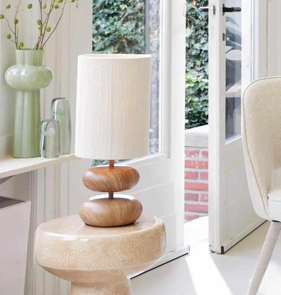 Light en Living Tafellamp Ø22x50,5 cm DANIALO hout print naturel+touw crème Online