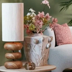 Light en Living Tafellamp Ø22x67,5 cm DANIALO hout print naturel+touw crème Outlet