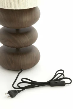 Light en Living Tafellamp Ø22x67,5 cm DANIALO hout print donkerbruin+touw crème Clearance
