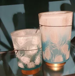 Light en Living Tafellamp LED PEACOCK glas turquoise+goud - 2 maten New