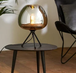 Light en Living Tafellamp Ø30x43 cm MAYSON mat zwart+glas smoke Discount