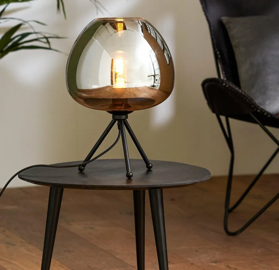 Light en Living Tafellamp Ø30x43 cm MAYSON mat zwart+glas smoke Discount