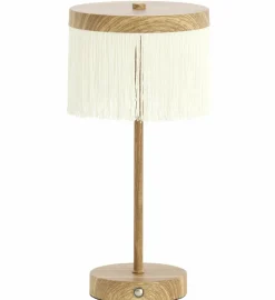 Light en Living Tafellamp DINY LED Ø17x35 cm – Houtprint met Crème Franje | Light & Living New