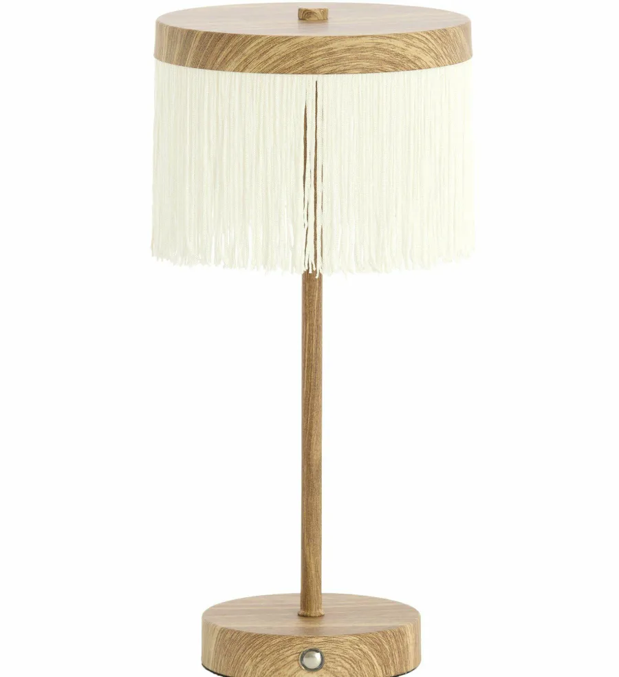 Light en Living Tafellamp DINY LED Ø17x35 cm – Houtprint met Crème Franje | Light & Living New