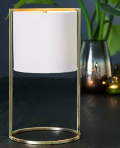 Light en Living Tafellamp SANTOS groot Ø 25x45 - Licht roze kap - antique brass frame Clearance