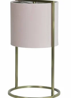 Light en Living Tafellamp SANTOS groot Ø 25x45 - Licht roze kap - antique brass frame Clearance