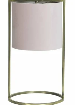 Light en Living Tafellamp SANTOS groot Ø 25x45 - Licht roze kap - antique brass frame Clearance