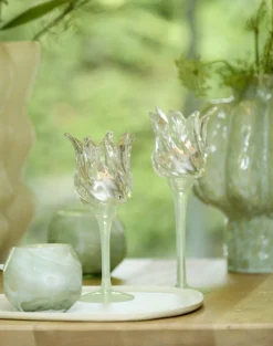Light en Living Theelicht op voet Ø9,5x21 cm FLORA gls mat mint groen+helder Outlet