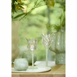 Light en Living Theelicht op voet Ø9,5x21 cm FLORA gls mat mint groen+helder Outlet