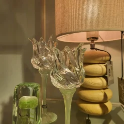 Light en Living Theelicht op voet Ø9,5x21 cm FLORA gls mat mint groen+helder Outlet