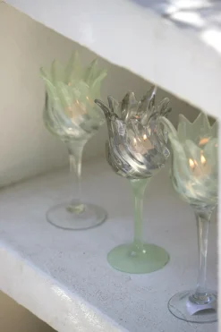 Light en Living Theelicht op voet Ø9,5x21 cm FLORA gls mat mint groen+helder Outlet