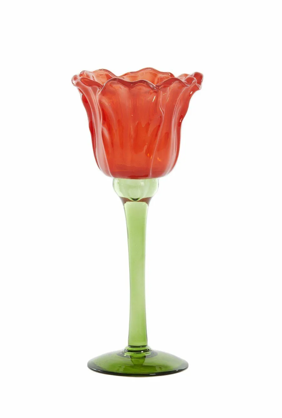 Light en Living Theelicht op voet Ø10,5x22,5 cm FLOWALY glas groen+rood New