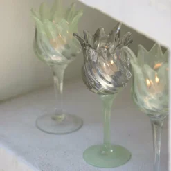 Light en Living Theelicht op voet Ø9,5x24 cm FLORA glas helder+mt mint groen Best
