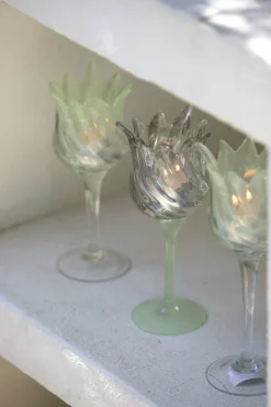 Light en Living Theelicht op voet Ø9,5x24 cm FLORA glas helder+mt mint groen Best