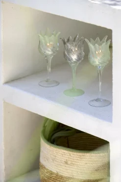 Light en Living Theelicht op voet Ø9,5x24 cm FLORA glas helder+mt mint groen Best