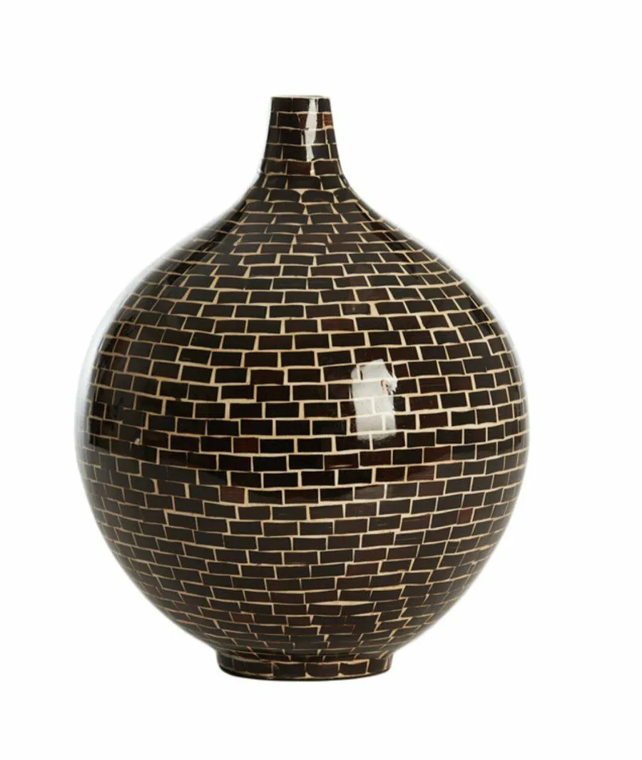 Light en Living Vaas deco Ø28x35 cm ELORZA bamboe donker bruin+naturel