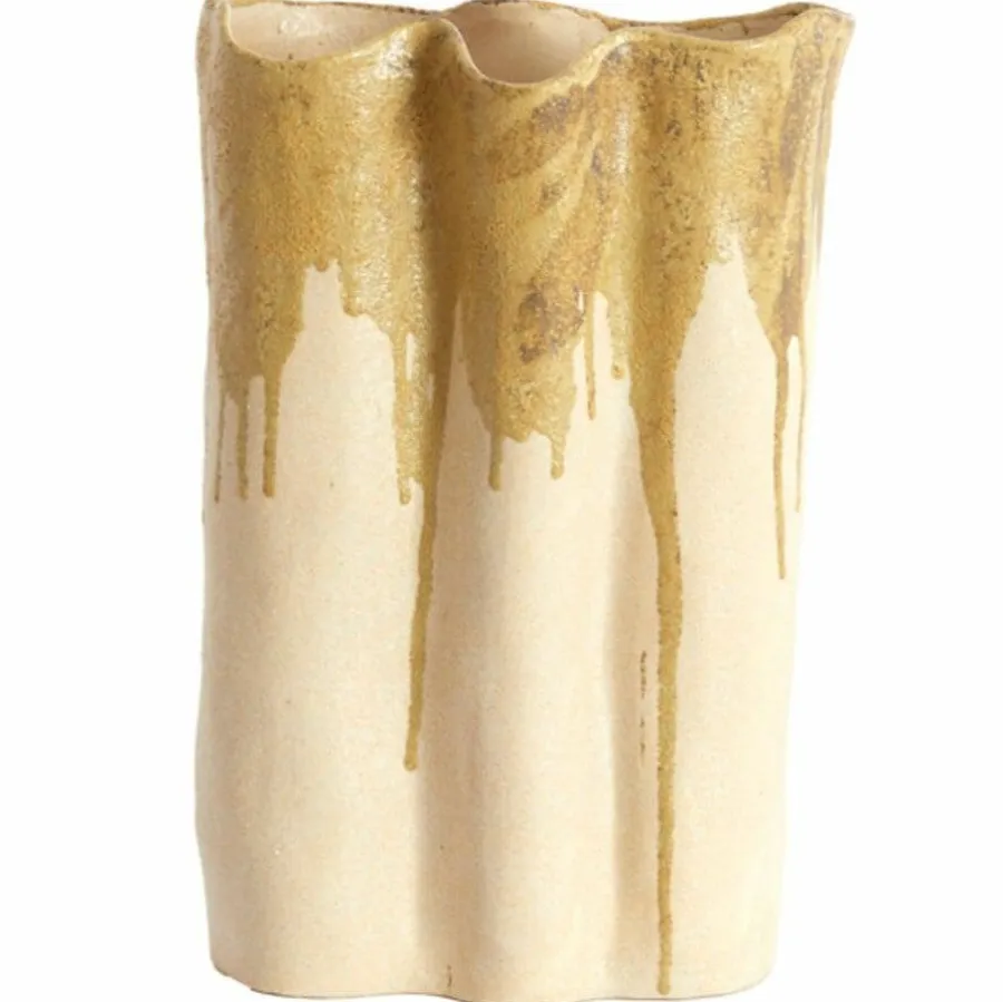 Light en Living Vaas deco 26x14x40 cm FLOVILLA keramiek crème+olijf groen Online