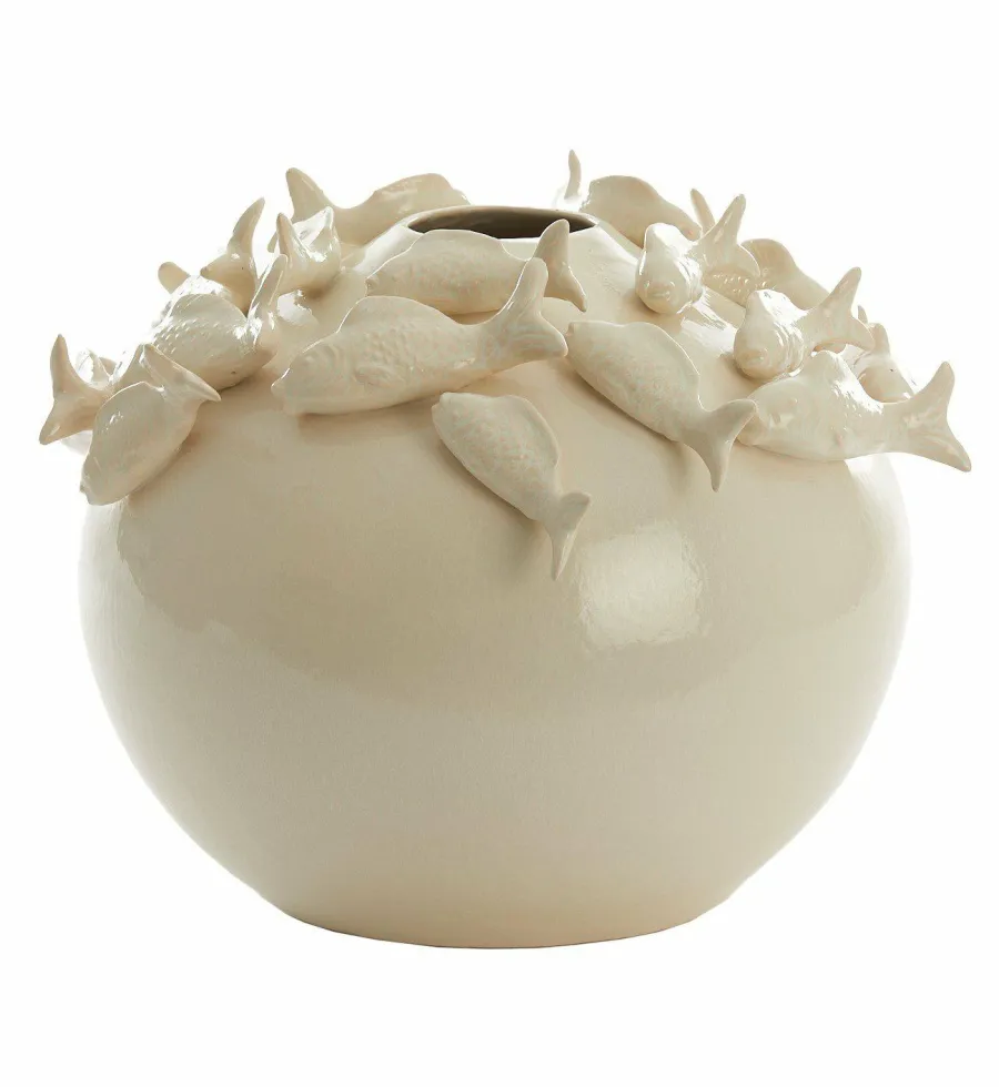 Light en Living Vaas deco Ø41,5X32 cm FISH keramiek creme Clearance