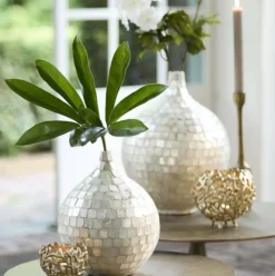 Light en Living Vaas deco Ø22x25 cm ELORZA bamboe crème Outlet