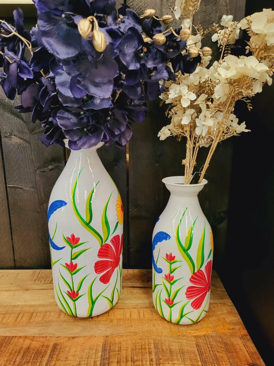 Light en Living Vaas deco Ø20x45 cm EKIMULI wit+bloemen Discount
