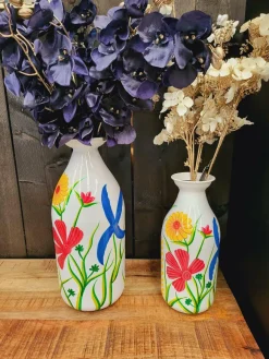 Light en Living Vaas deco Ø20x45 cm EKIMULI wit+bloemen Discount